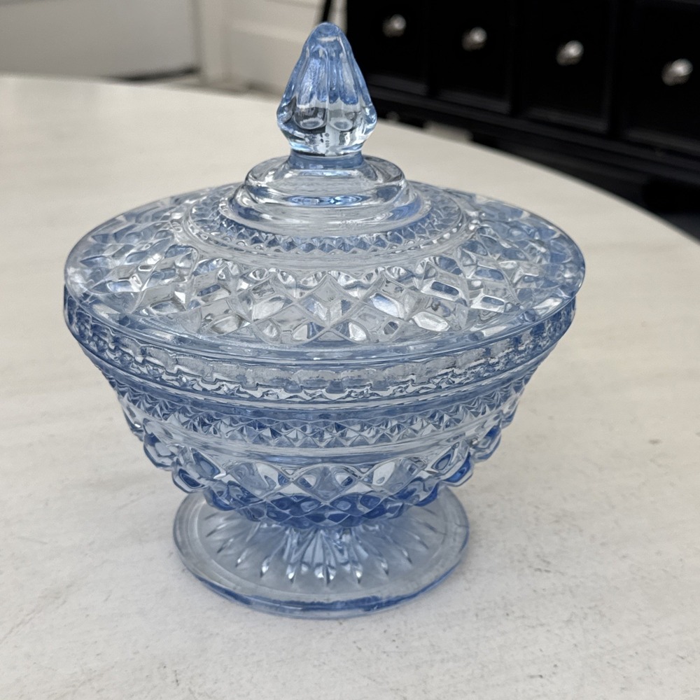 Anchor Hocking WEXFORD LIGHT BLUE Footed COMPOTE w/ Lid Candy Dish Covered